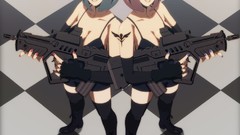 Weapons Guns Anime red eyes twins shadows blue hair blue eyes 
