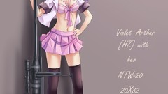 Weapons Guns Anime scope sniper skirts bra purple hair purple 