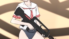 Weapons Guns Anime shadows blue eyes school uniforms goggles 