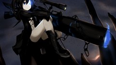 Weapons Guns Anime sitting chains long hair anime girls boots 