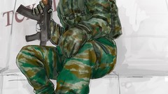 Weapons Guns Anime USSR hats Kalashnikov camouflage blondes 