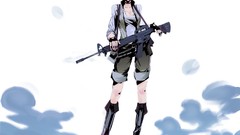 Weapons Guns Anime white background blondes blue eyes Simple 