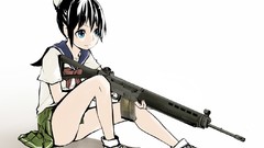 Weapons Guns Anime white background blue eyes school uniforms 