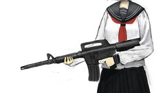Weapons Guns Anime white background funny m4 skirts m4a1 green 