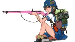 Weapons Guns Anime white background helmets shadows hello kitty 