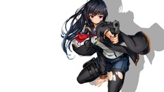 Weapons Guns Anime white background red eyes pistols long hair 