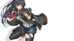 Weapons Guns Anime white background red eyes pistols shadows 