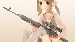Weapons Guns Anime white background sniper blondes brunettes 