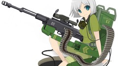 Weapons Guns Anime white background white hair snipers blue 