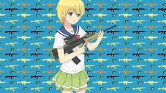 Weapons Guns blondes skirts blue eyes school uniforms short 