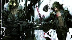 Weapons Guns blood Swords uniforms gas masks anime boys open 