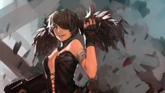 Weapons Guns dress gloves long hair anime girls brown eyes 