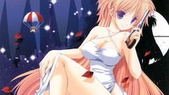 Weapons Guns dress parachute Revolver blondes long hair 