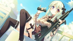 Weapons Guns food Anime scope binoculars sniper white hair 