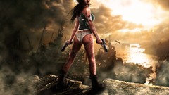 Weapons Guns game young brunettes fan art tomb raider lara 