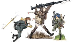 Weapons Guns hats RPG anime girls short hair braids Grenades 
