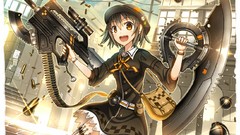 Weapons Guns hats short hair yellow eyes black hair original 