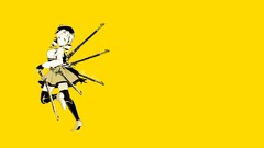 Weapons Guns hats yellow background blondes skirts anime girls 