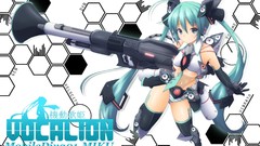 Weapons Guns headphones tie navel gloves stockings blue hair 