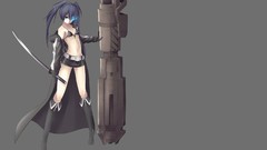 Weapons Guns Katana Swords anime girls boots blue eyes black 