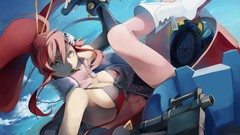 Weapons Guns long hair anime girls boots yellow eyes ponytails 