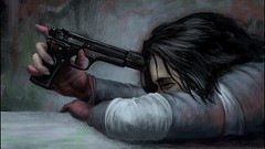 Weapons Guns paintings suicide drawings brunettes artwork 