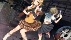 Weapons Guns red eyes ak-47 blondes skirts anime girls school 