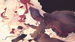 Weapons Guns red eyes poem pistols blondes long hair anime 