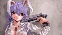Weapons Guns red eyes shirts long hair touhou animal ears 