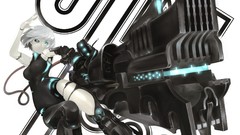 Weapons Guns Robots white hair anime girls blue eyes short hair 