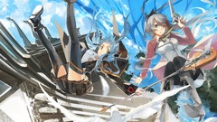 Weapons Guns skirts blue hair long hair anime girls green eyes 