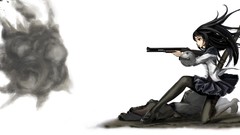 Weapons Guns smoke Anime white background black hair purple 