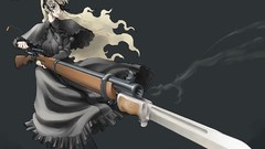 Weapons Guns smoke headphones Anime scope shells blondes blue 