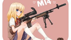 Weapons Guns socks M14 blondes skirts anime girls blue eyes 