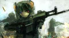 Weapons Guns soldiers shells red eyes anime girls uniforms 