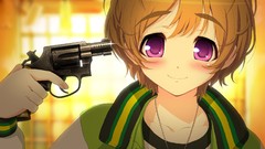 Weapons Guns suicide faces blondes smiling anime girls 