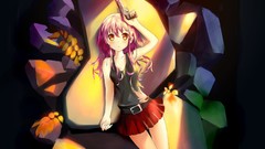 Weapons Guns tank tops skirts pink hair anime girls orange eyes