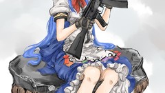 Weapons Guns white background hats Kalashnikov blue hair blue 