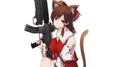 Weapons Guns white background red eyes m4a1 brunettes hakurei 