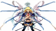 Weapons Guns wings Anime blondes anime girls green eyes 