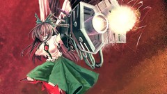 Weapons Guns wings Anime brown red eyes Ribbons drawings long 