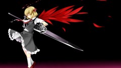 Weapons Guns wings dress Swords blondes anime girls closed eyes 