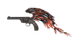Weapons Guns wings flames revolvers firearms digital art