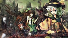 Weapons Guns wings hats armor white hair red eyes bows long 