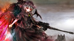 Weapons Guns wings Robots hats white hair red eyes anime girls 