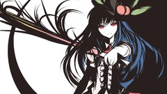 Weapons hats peaches red eyes Swords fruits blue hair long hair 