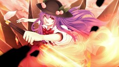 Weapons hats red eyes Ribbons Swords long hair touhou purple 