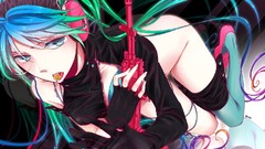 Weapons headphones Candies gloves blue hair long hair hatsune 