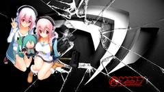 Weapons headphones hammer red eyes nvidia blush pink hair long 