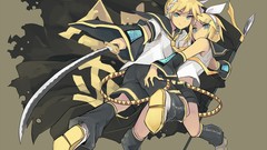 Weapons headphones Katana blue eyes school uniforms short hair 